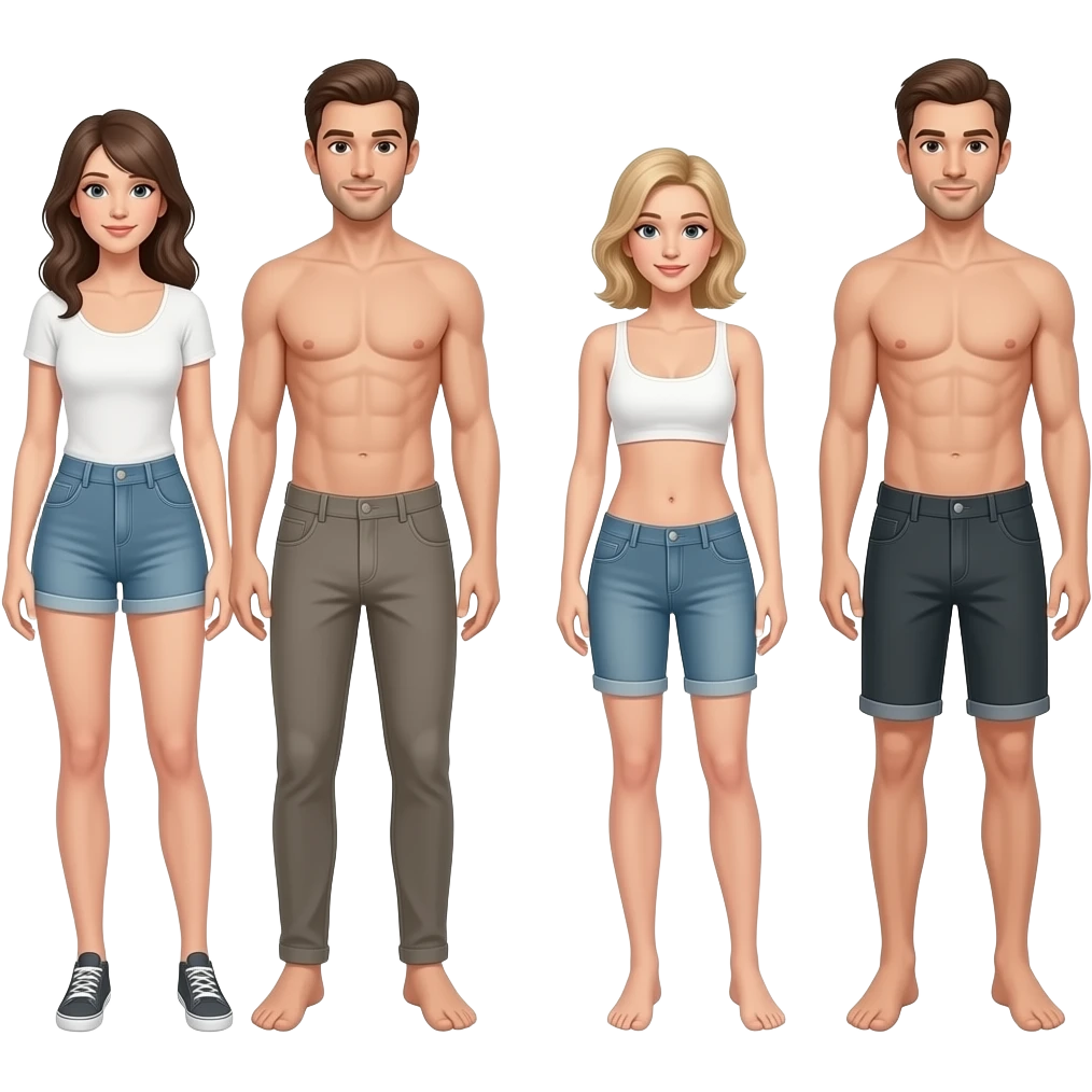 Full body image of naked, men and woman emoji