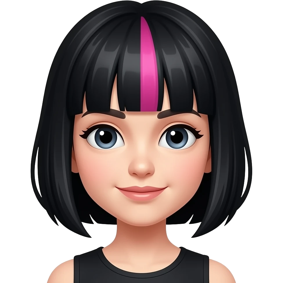 Whie girl black hair pink streak in it emoji