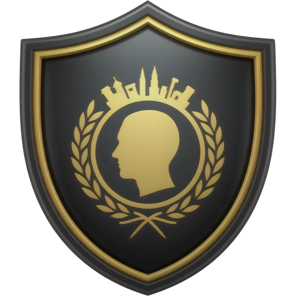 Shield, black and gold lines head in the middle skin city country club emoji