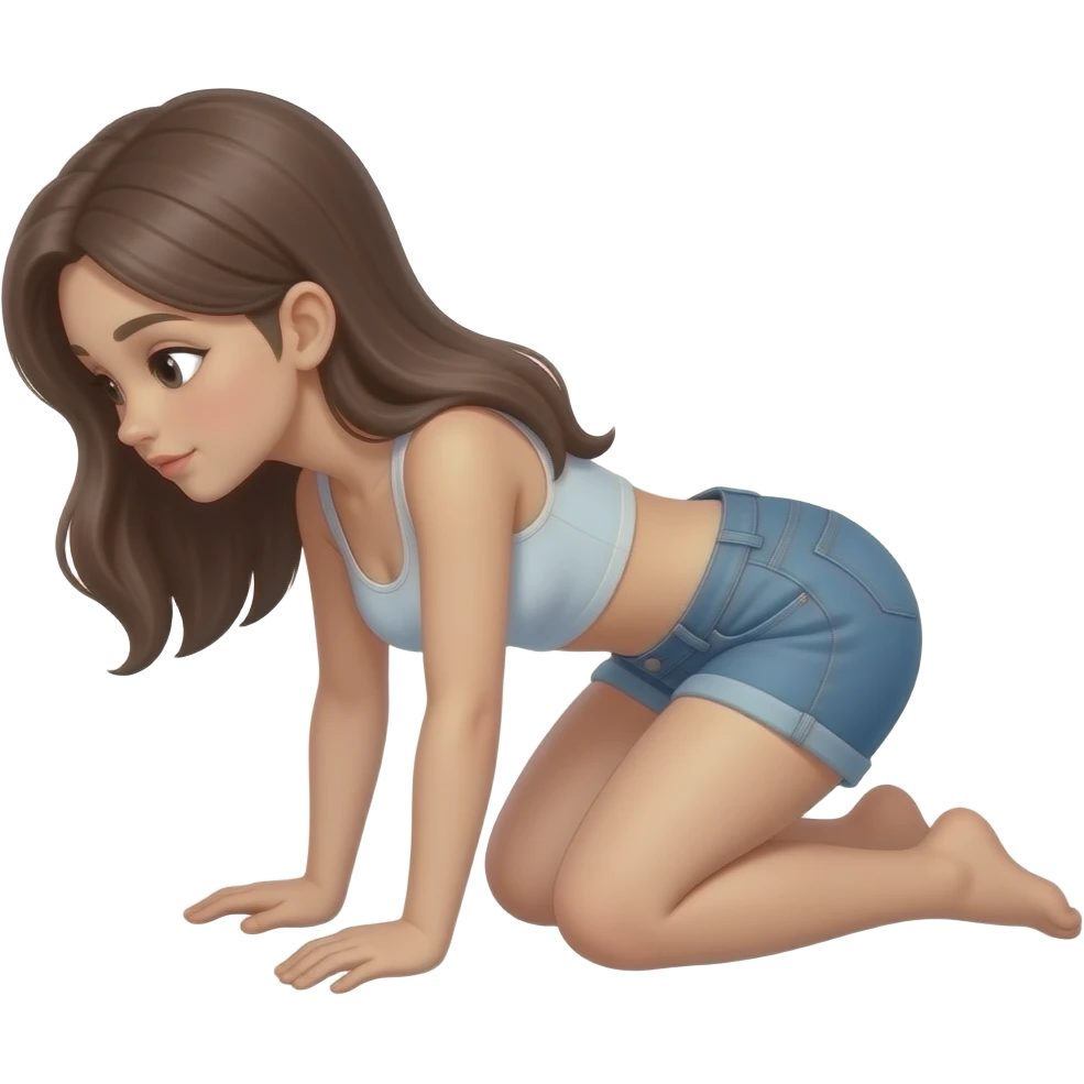 Girl on elbows and knees bending over with no pants emoji