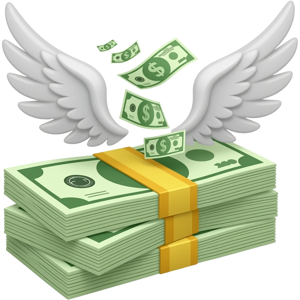 a stack of money with wings flying away emoji