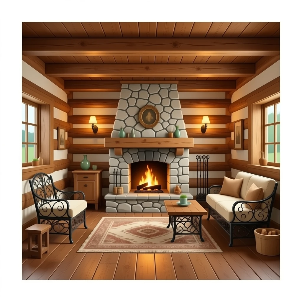 hazme la parte de dentro de una casa, la casa tiene que ser rustica emoji