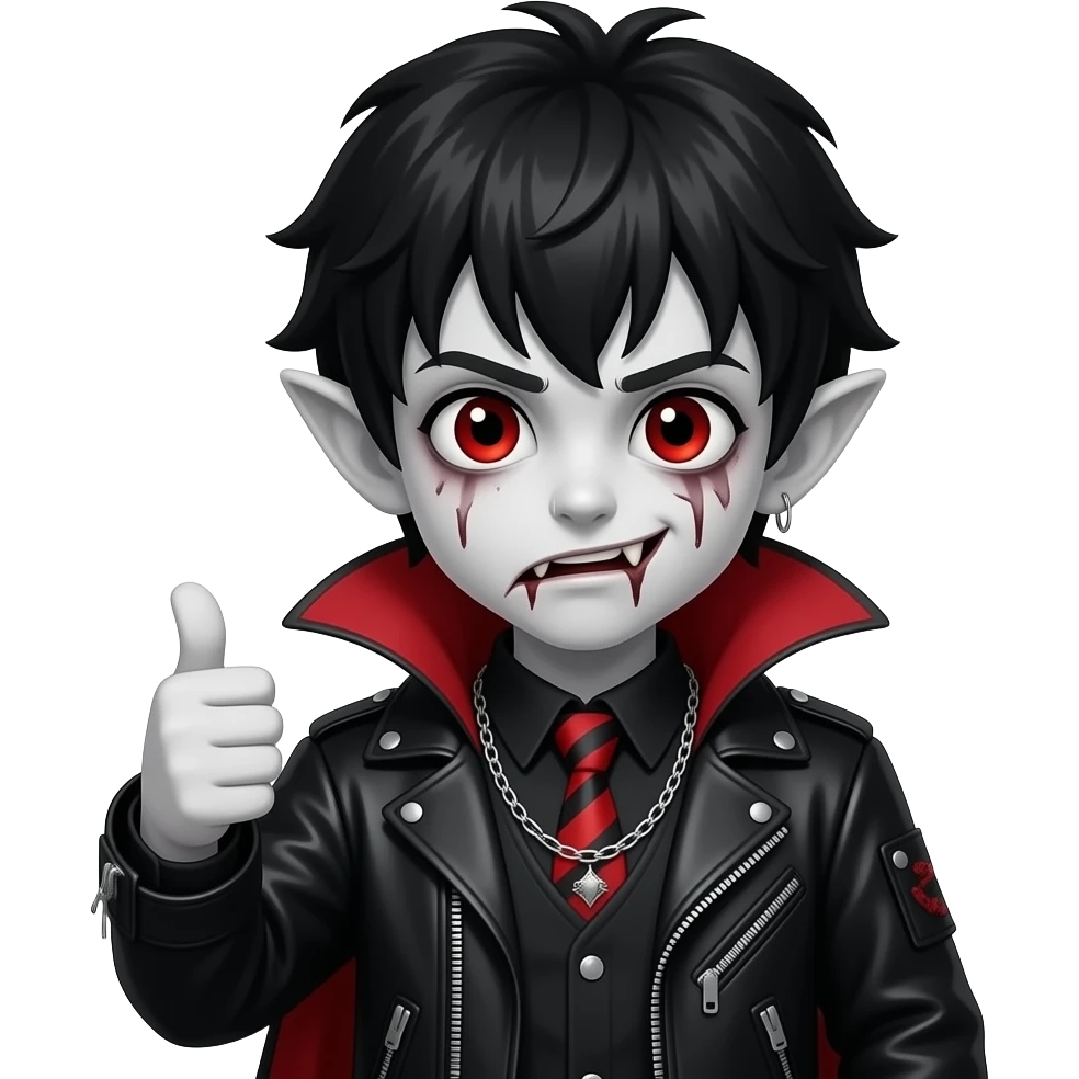Boy vampire zombie with black hair emo emoji With thumbs up emoji