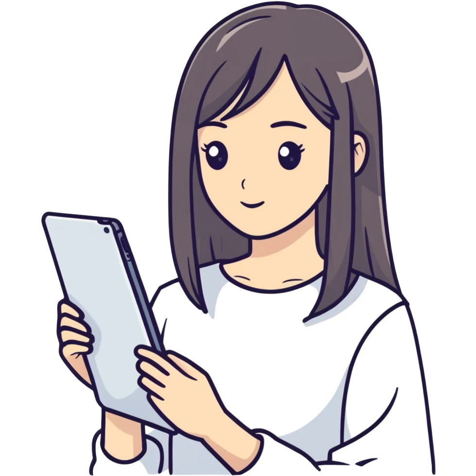 Girl with straight hair and an iPad  emoji