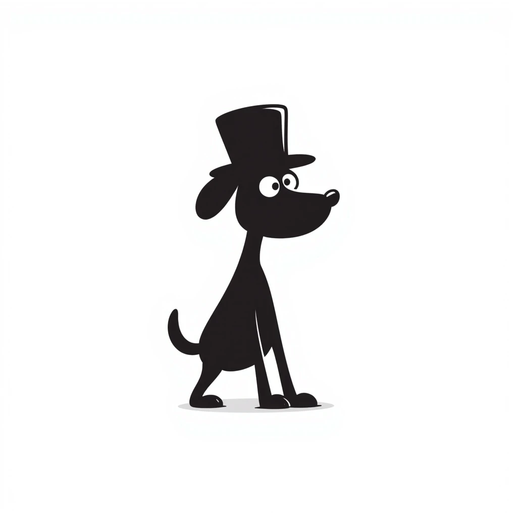 a playful stick-figure dog, like Stick Dog from the books, wearing a top hat emoji