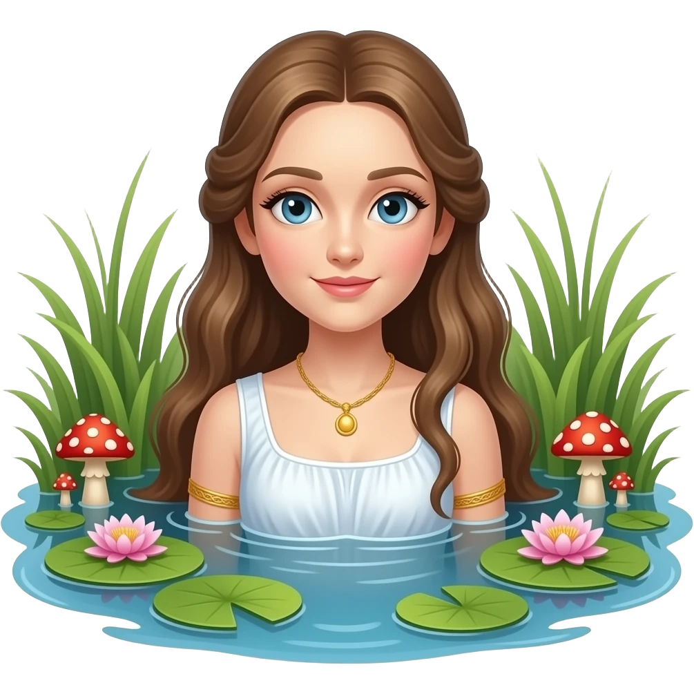 ethereal Ophelia lies in the water wrapped in toadstool and water lily - a scene from the original painting by John Everett Miles emoji