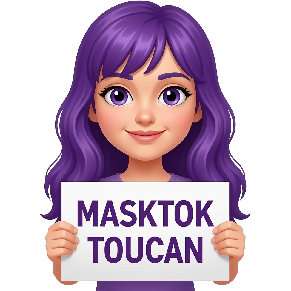 girl with long purple hair with a MASKTOK TOUCAN sign emoji