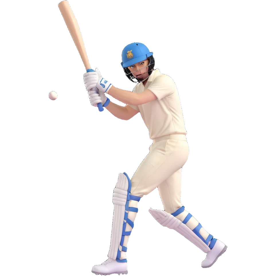 a batsman ready to hit, bat raised, wearing cricket gear, energetic stance emoji