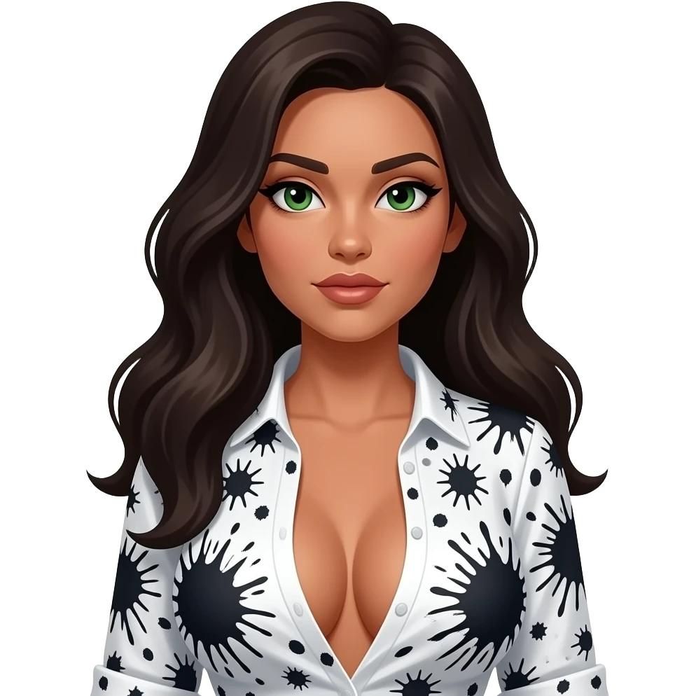 Green eyes tan big boobs Linda hair sexy ink shirt emoji