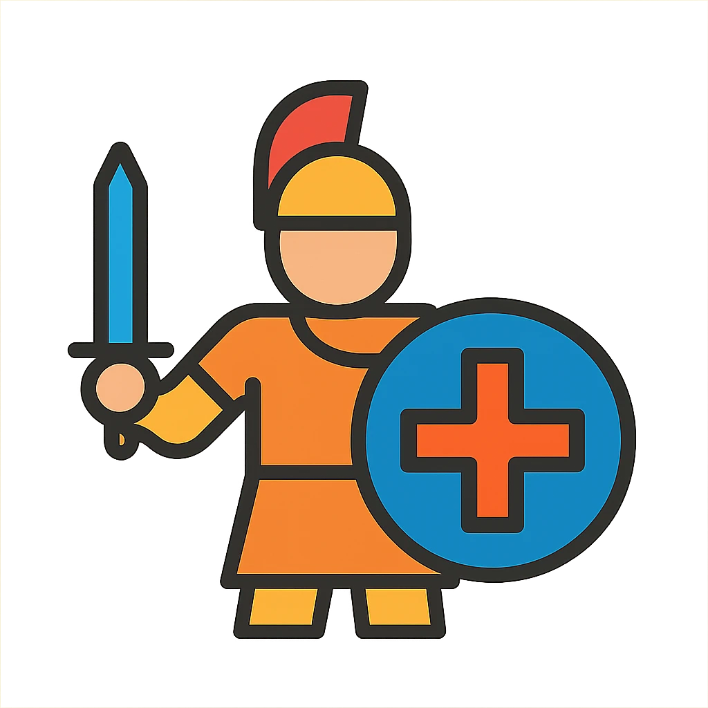 warrior simple, bold lines, holding shield emoji