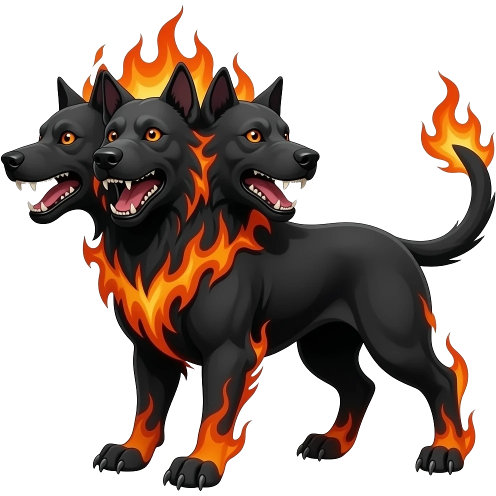 cinematic - cerberus, a three-headed black flaming dog that guards the gates of the underworld emoji