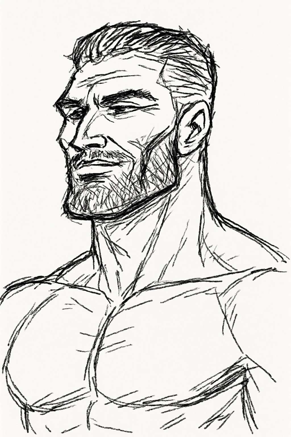 Gigachad, hyper-masculine meme character, confident expression, detailed jawline, iconic look emoji