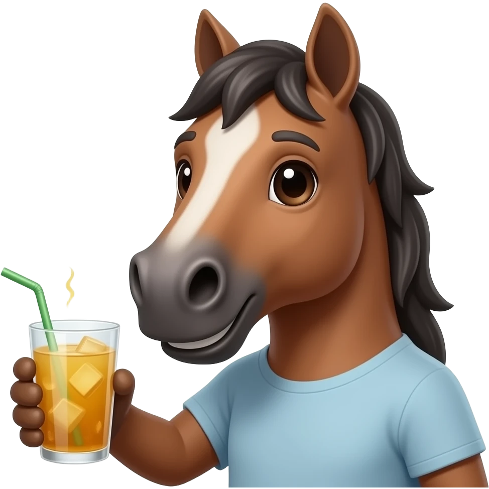 horse with half body face close up and hold drink in hand front view emoji