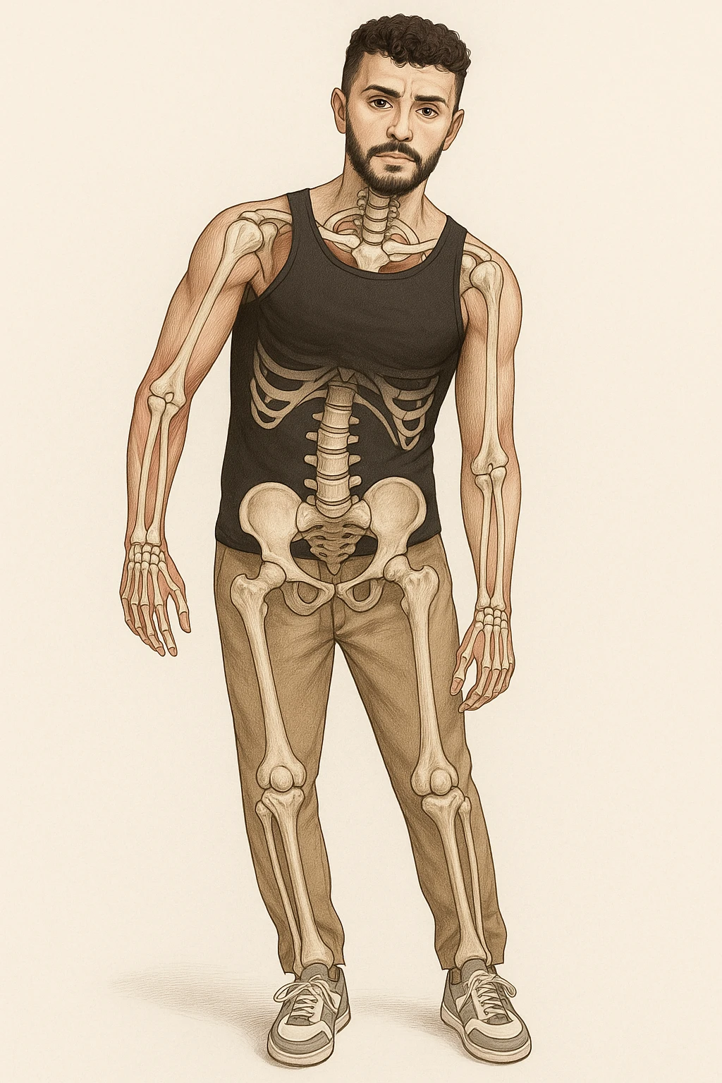 Uomo con problemi di asimmetrie e bacino inclinato, visione anatomica senza scritte emoji