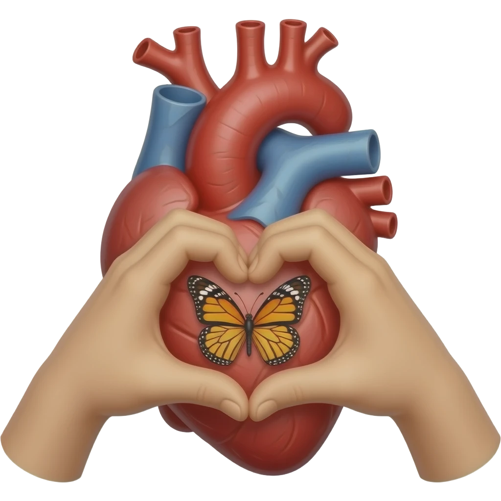 IMAGEN Sagrado corazon y con sus manos armando un corazon  y una mariposa emoji