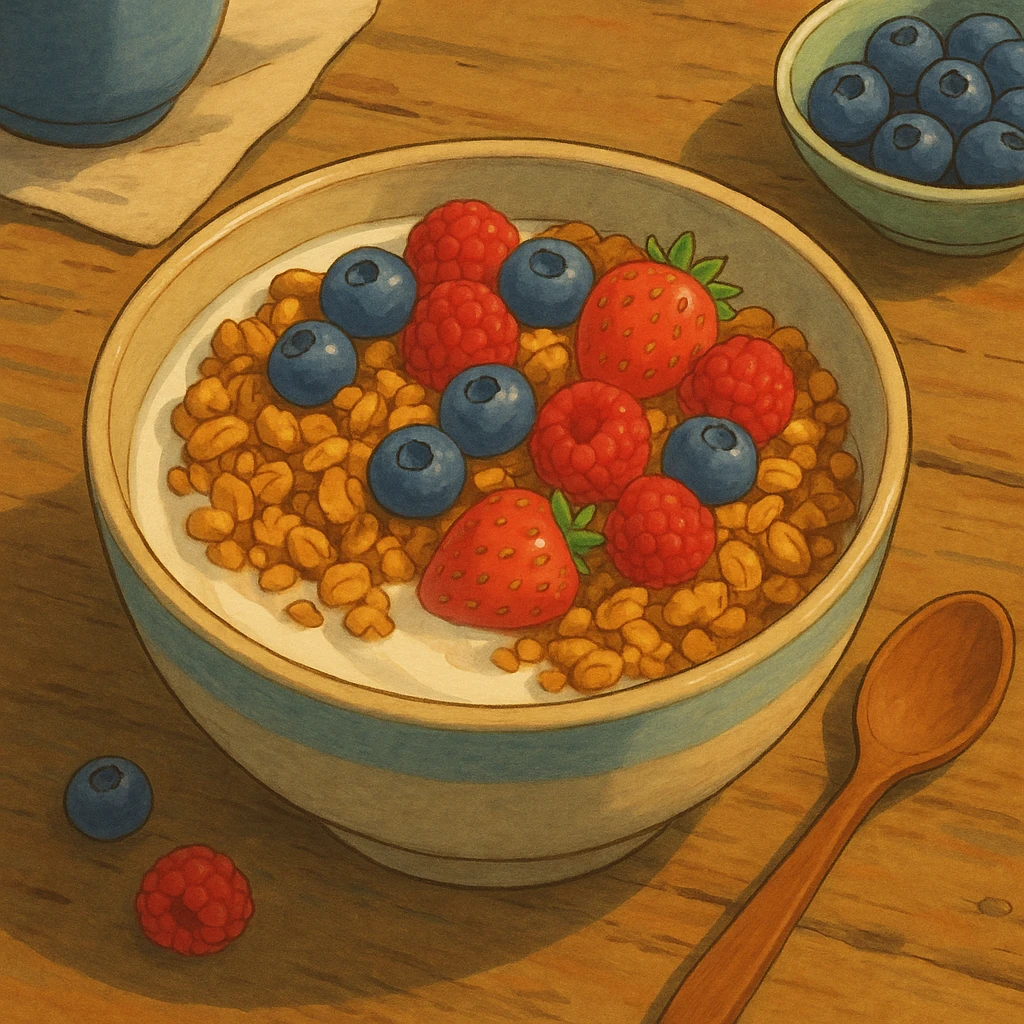 bowl of granola with berries and yogurt emoji