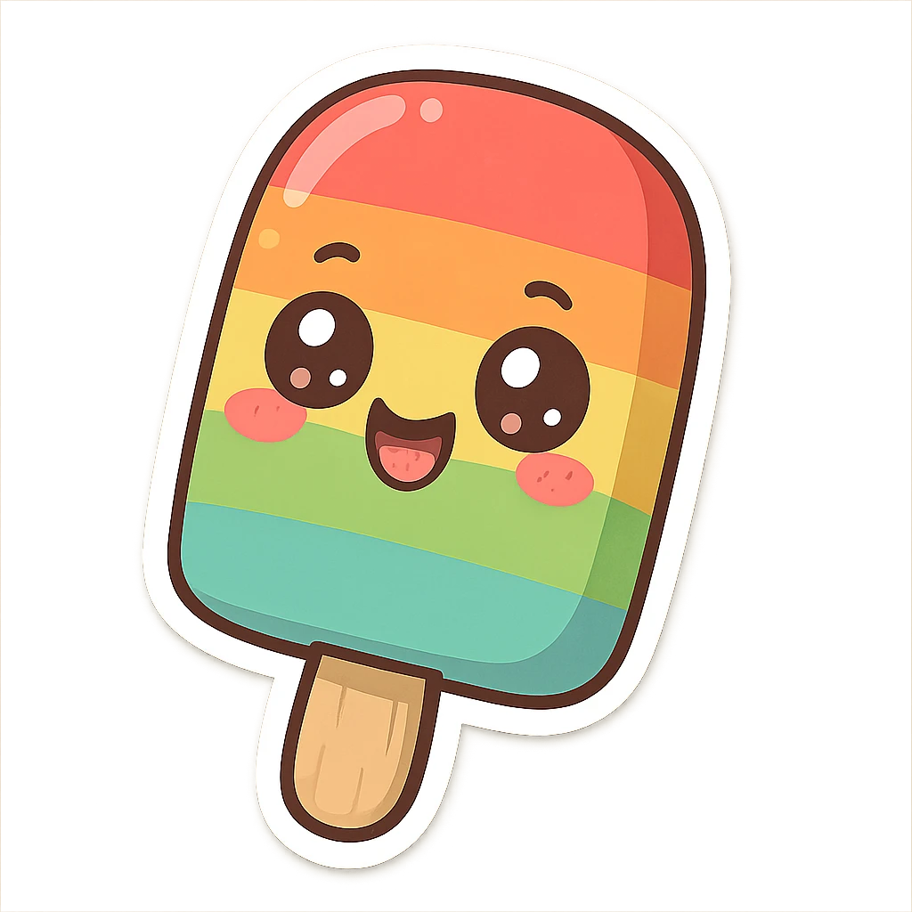 cute and exaggerated chibi sticker-style rainbow popsicle emoji
