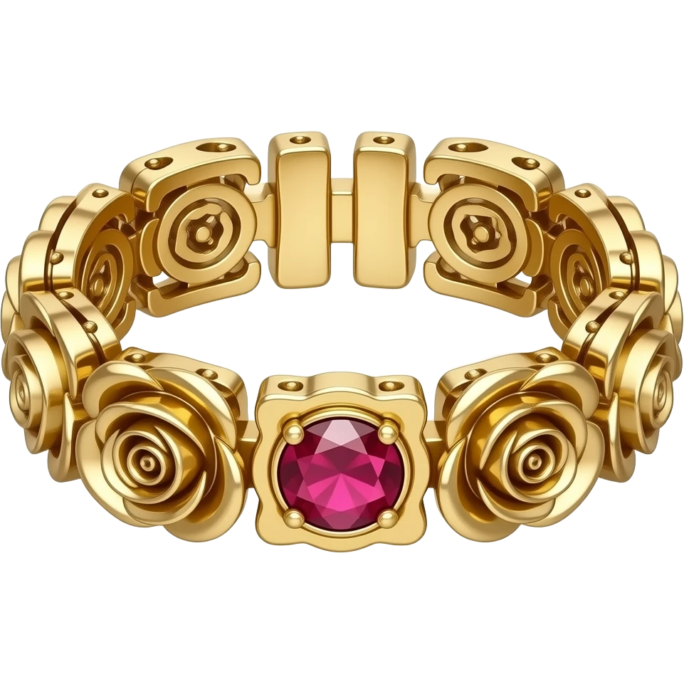 Hyper Realistic isolated, detailed, gold Dolce and Gabbana gold bracelet with ruby gemstone roses emoji
