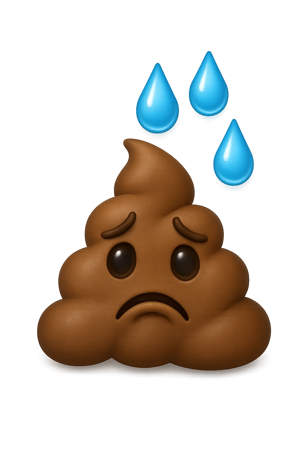 emoji stile iphone di una montagnetta di feci umane realistiche a palline tristi con sopra un simbolo delle gocce di acqua, iperrealistico 4k emoji