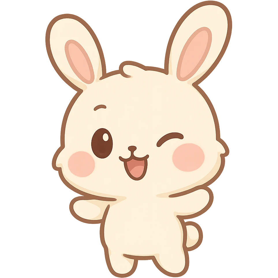 chibi sticker-style bunny with a winking face, cute and exaggerated emoji