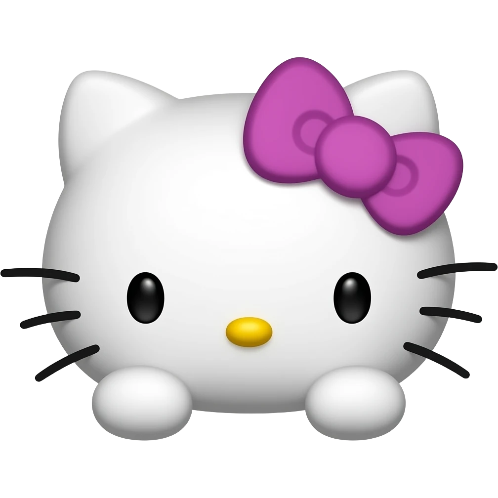 hello kitty head with two front paws with a pink nose and a purple bow emoji