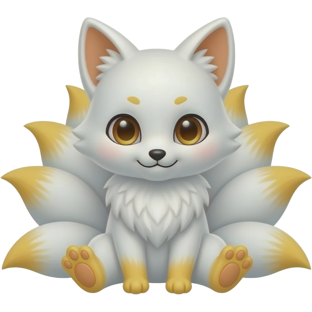Baby white kitsune nine tails yellow paws sitting down emoji