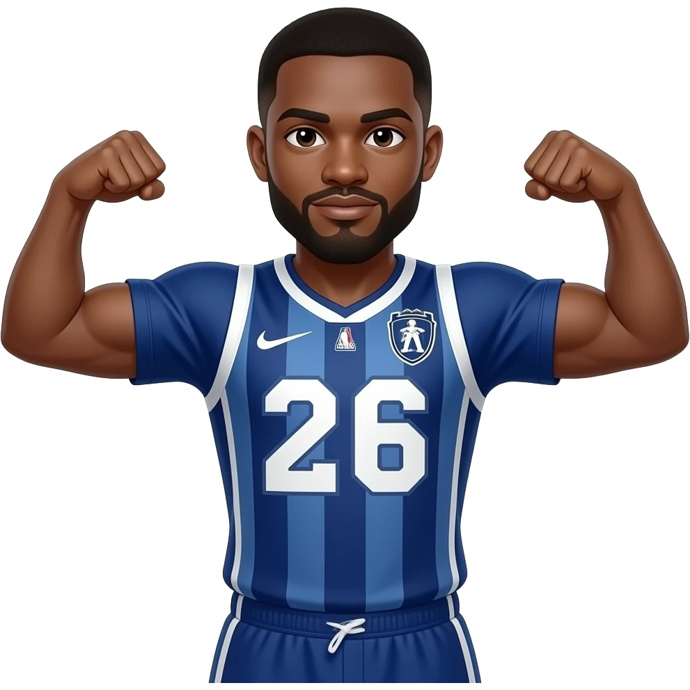 Black man with goatee double arm flex wearing fc26 team of the season jersey  emoji