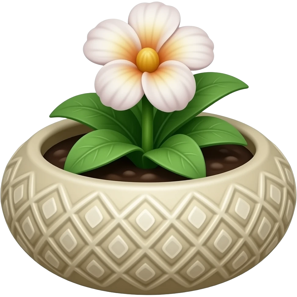 Create an elegant and decorative circular ceramic beige planter and a flower plant inside emoji