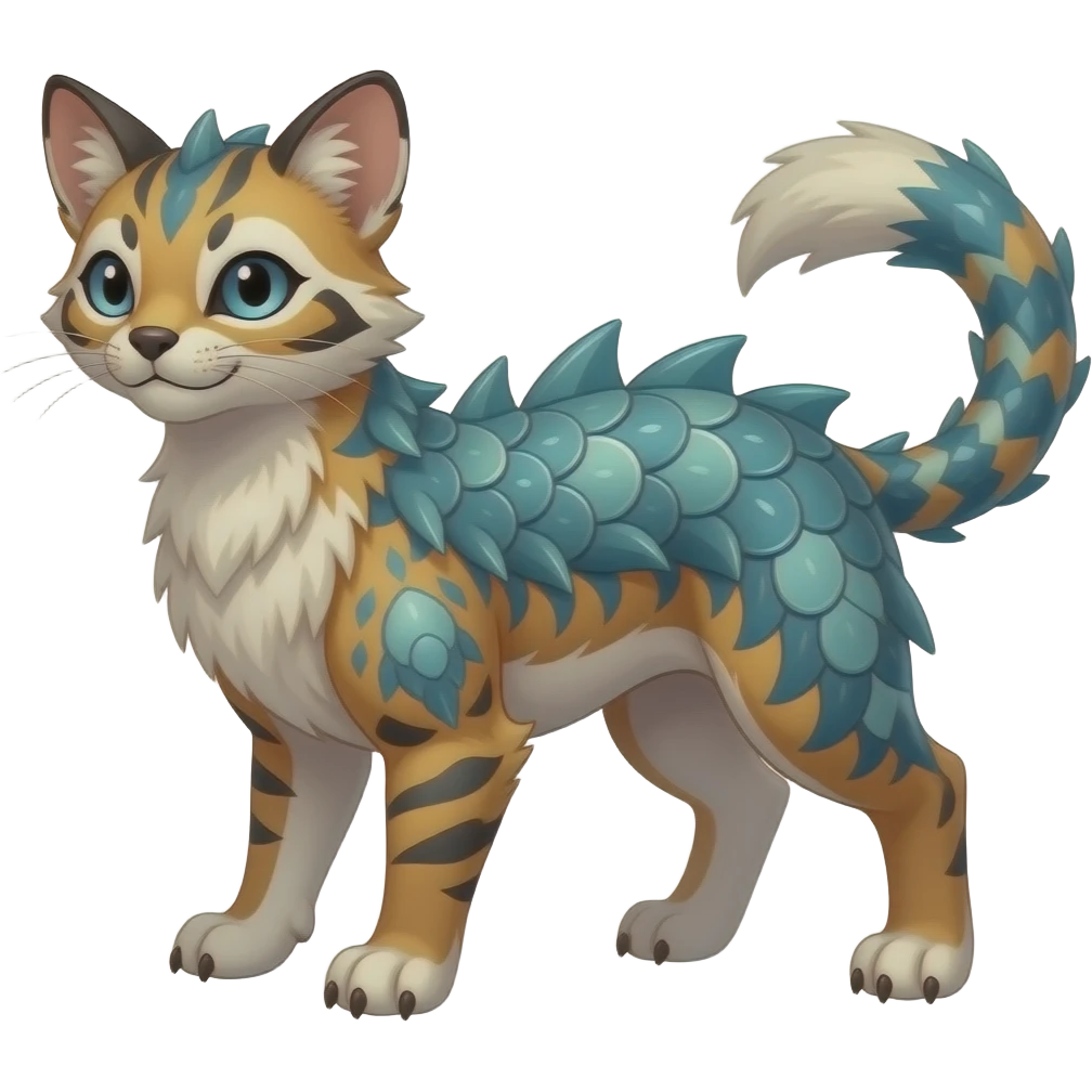 unique-patterned finned stylish aesthetic quadrupedal fuzzy fury scaly feral fantasy-Civet-Luxray-Corsola-Amaura-Aurorus-Primarina-Vaporeon-Milotic-Furret-Fakémon-fusion-hybrid-creature emoji