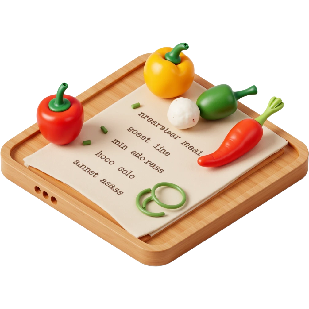 Ingredients on teh wooden cutting board Around a List(without text)  emoji