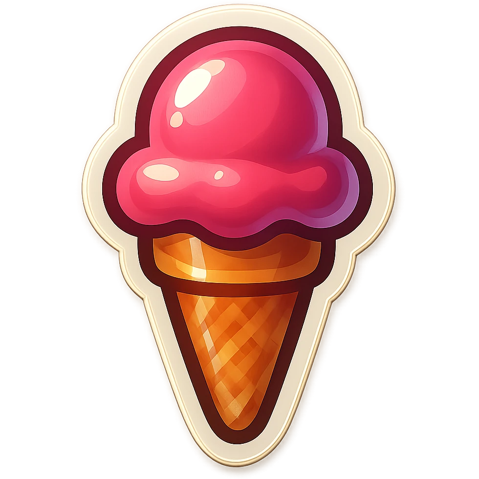 single ice cream cone symbol, cartoon style sticker, simple and clear, no text emoji