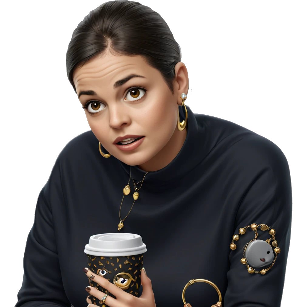 girl with coffee and jewelry emoji