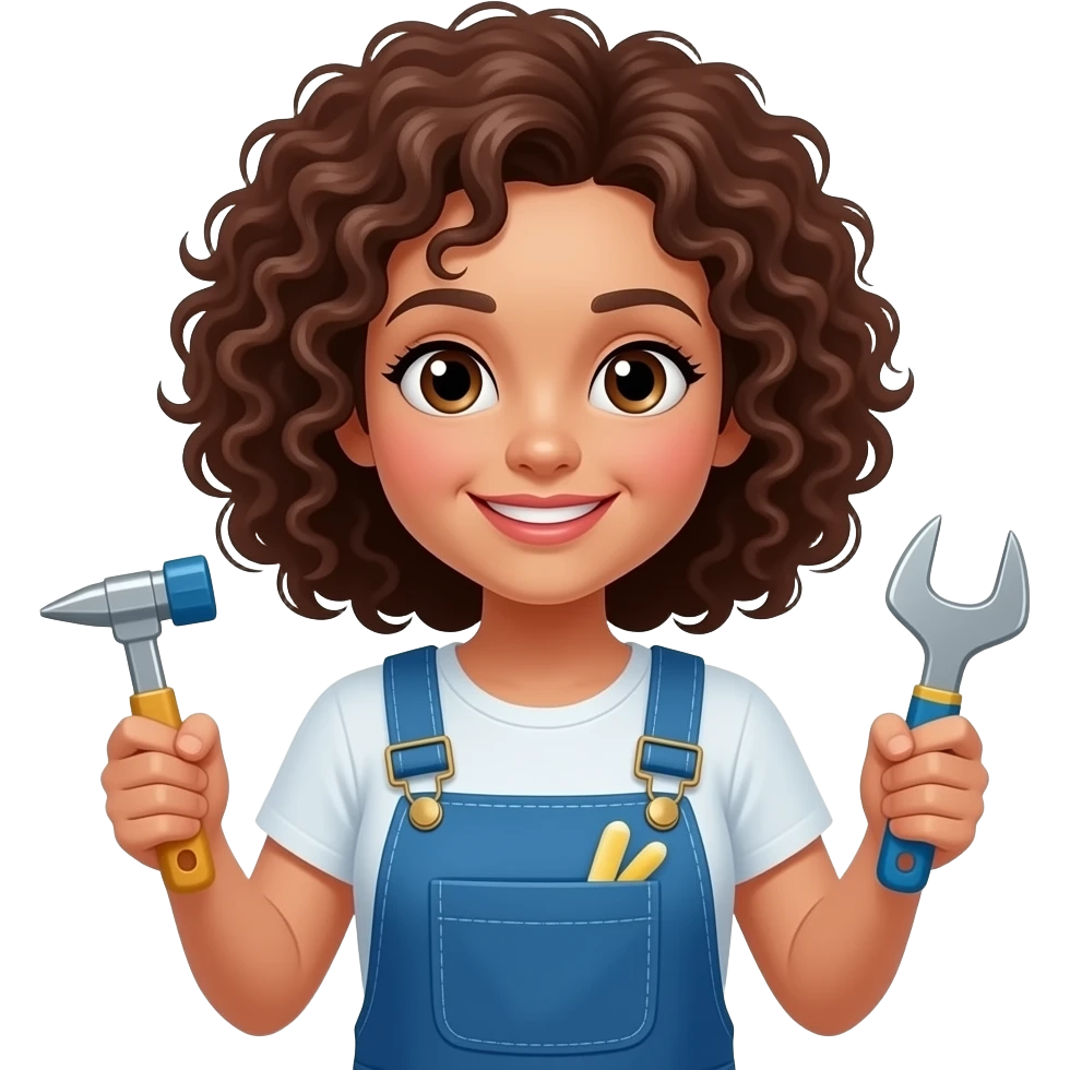 brown curly hair woman with clean tools emoji