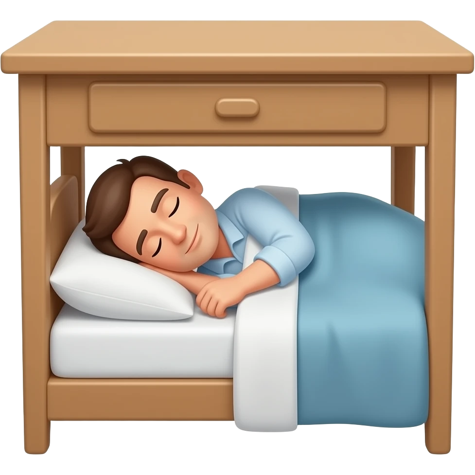 a father sleeping under a desk in a bedroom emoji