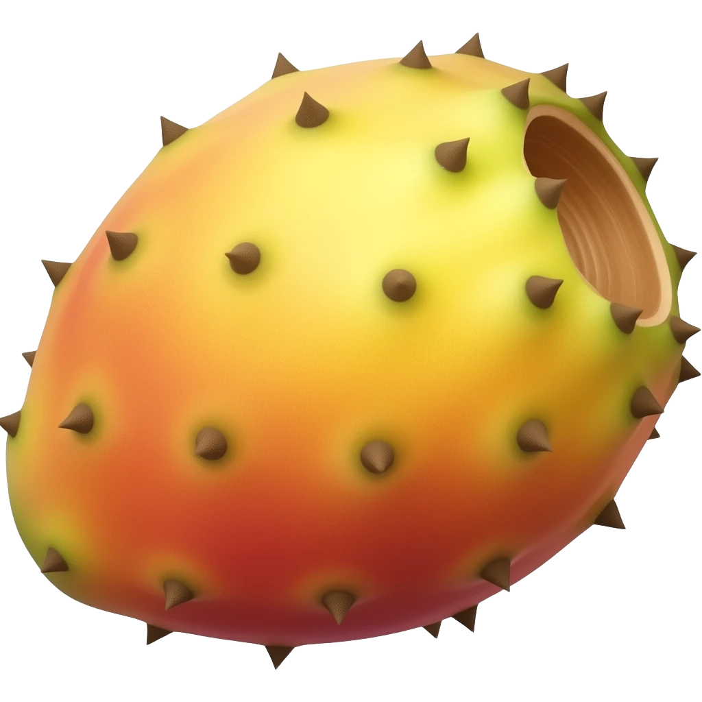 Make a stylised vector graphic illustration art yellow orange red slightly oval and irregularly shaped prickly pear fruit slightly angled slightly bumpy skin and each spot with multiple tiny narrow needles emoji