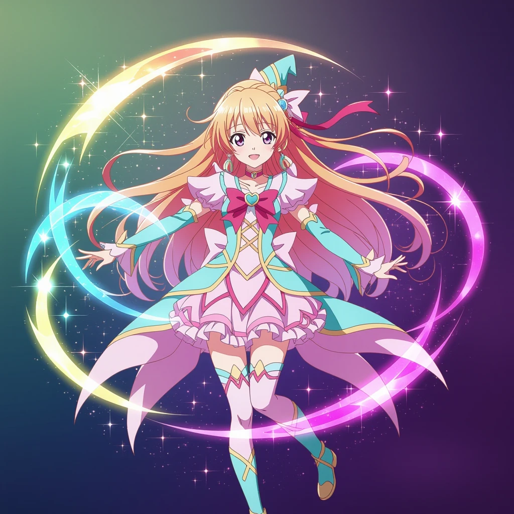anime bow, magical aura, floating, vibrant colors, shoujo anime style emoji