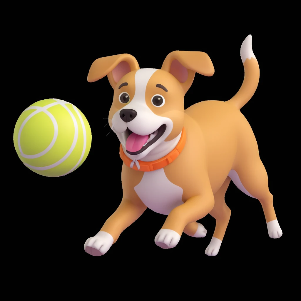 dog chasing ball in forrest, close up pose emoji