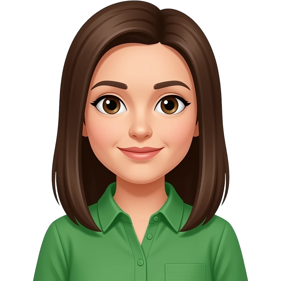 woman with straight brown hair, brown eyes, green shirt emoji