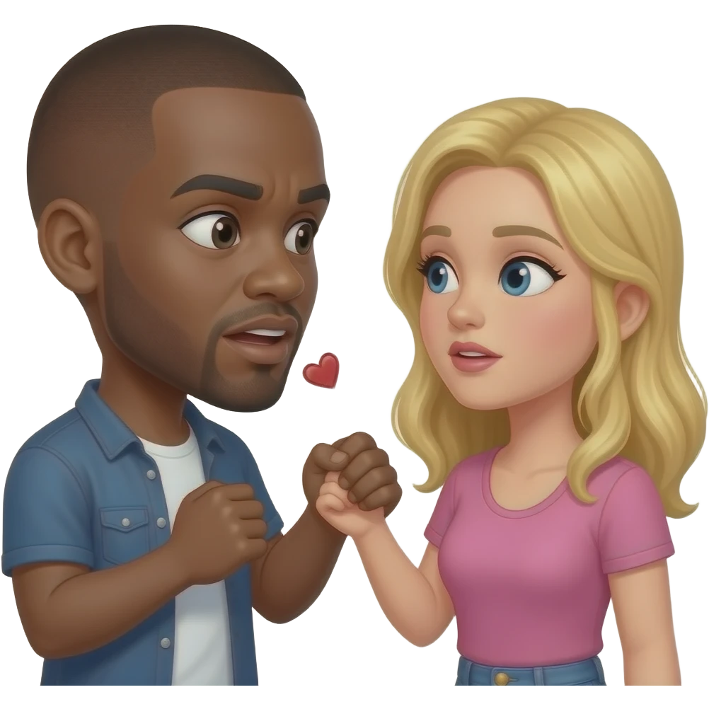 Black man with shaved head breaking up with blonde girlfriend emoji