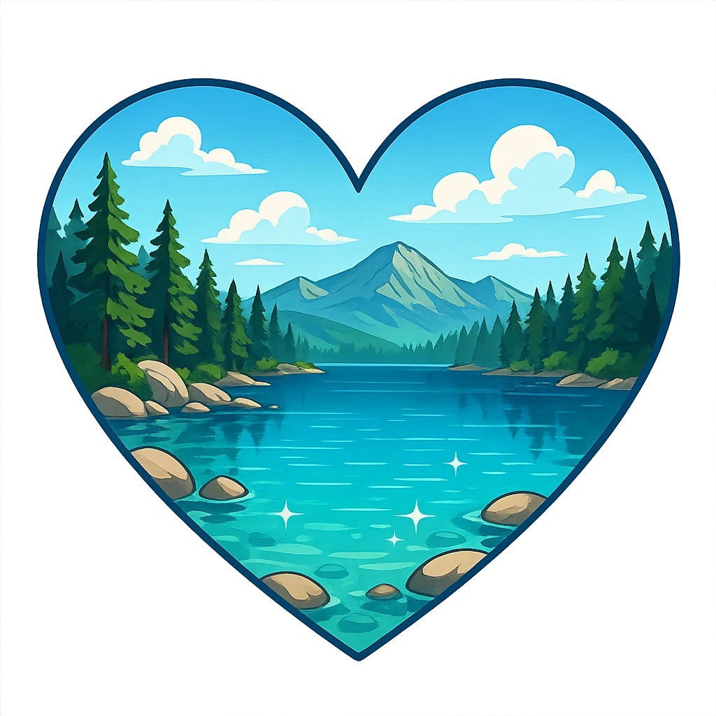 heart with a sparkling alpine lake, clean digital illustration emoji