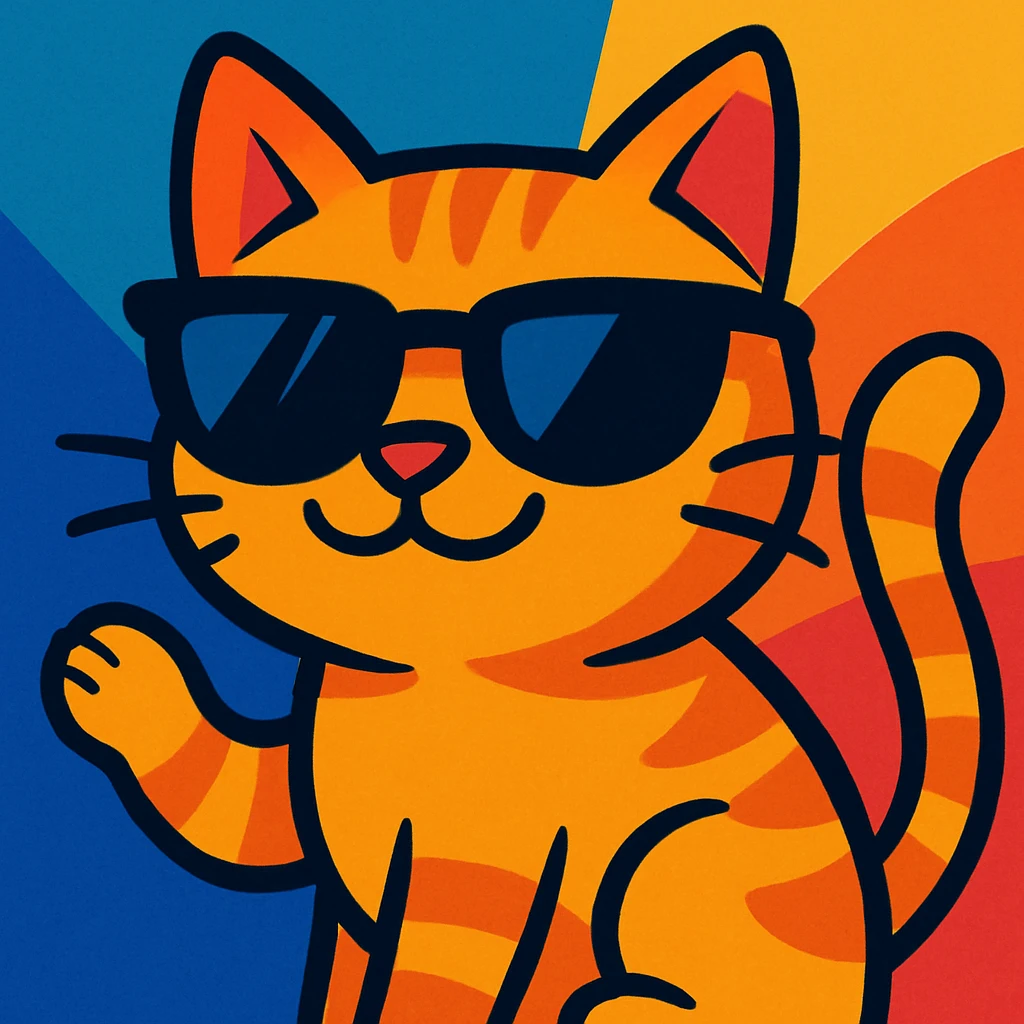cat wearing sunglasses, vibrant cartoon style emoji