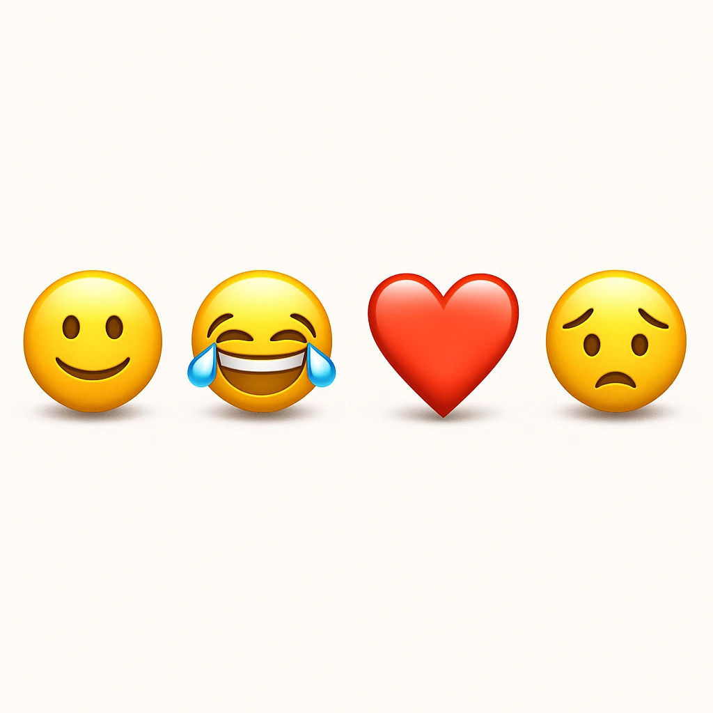make four emojis on white background with good amount of shadow  emoji