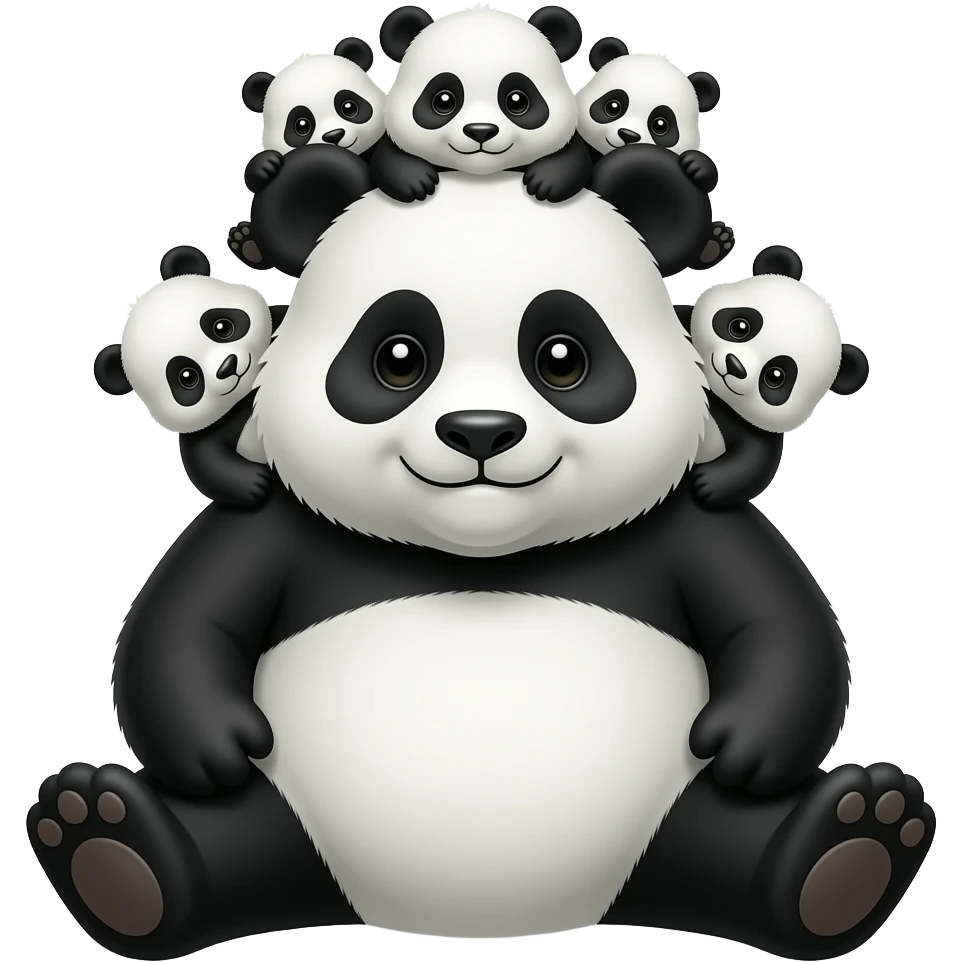 A big fat panda that is sitting with 5 baby pandas sitting above its head emoji