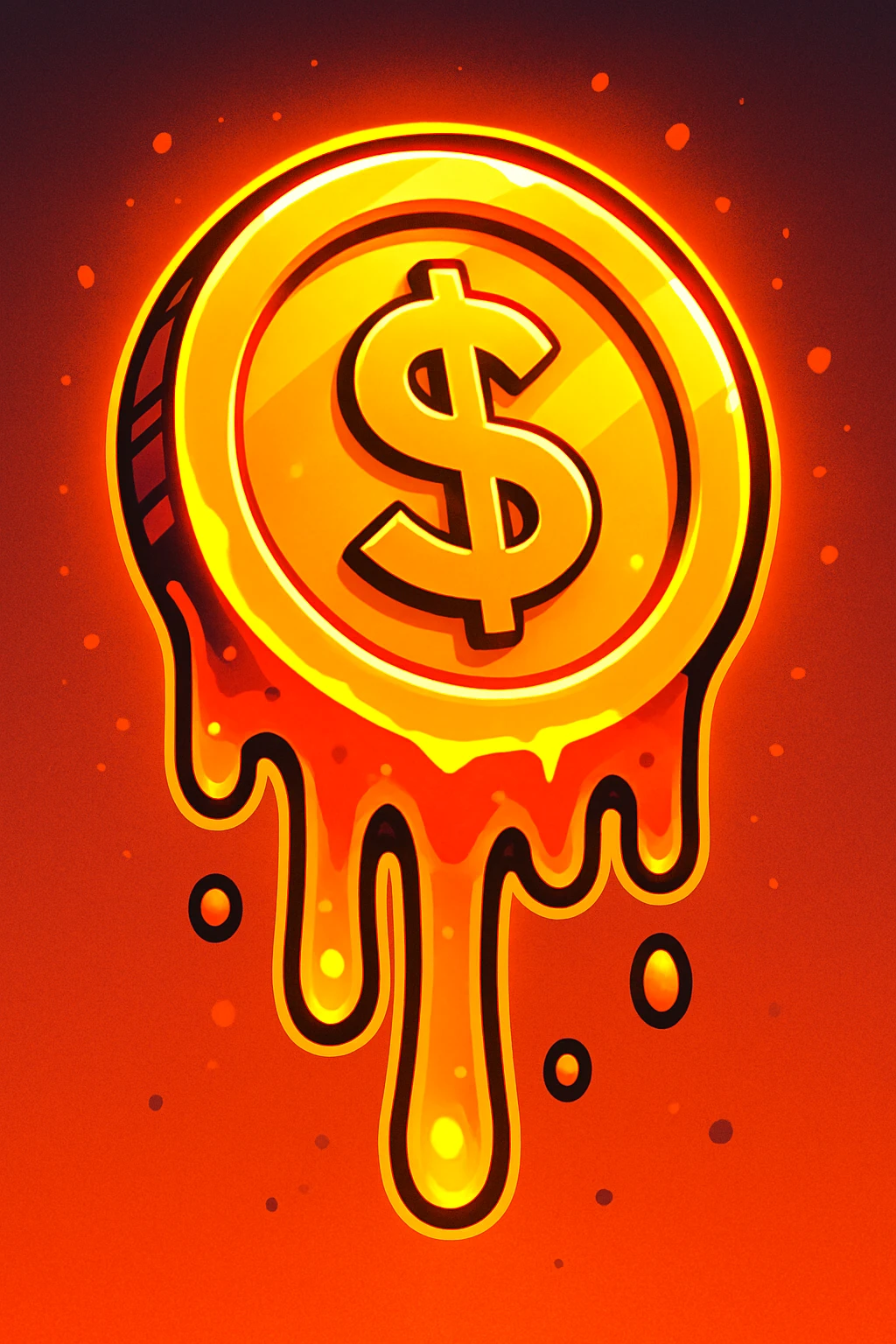 a gold coin dripping with lava, glowing edges, high contrast emoji