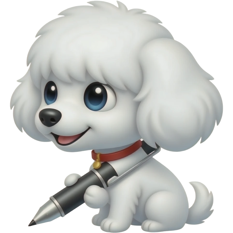 Very smallWhite fluffy dog using pen, face for profile emoji