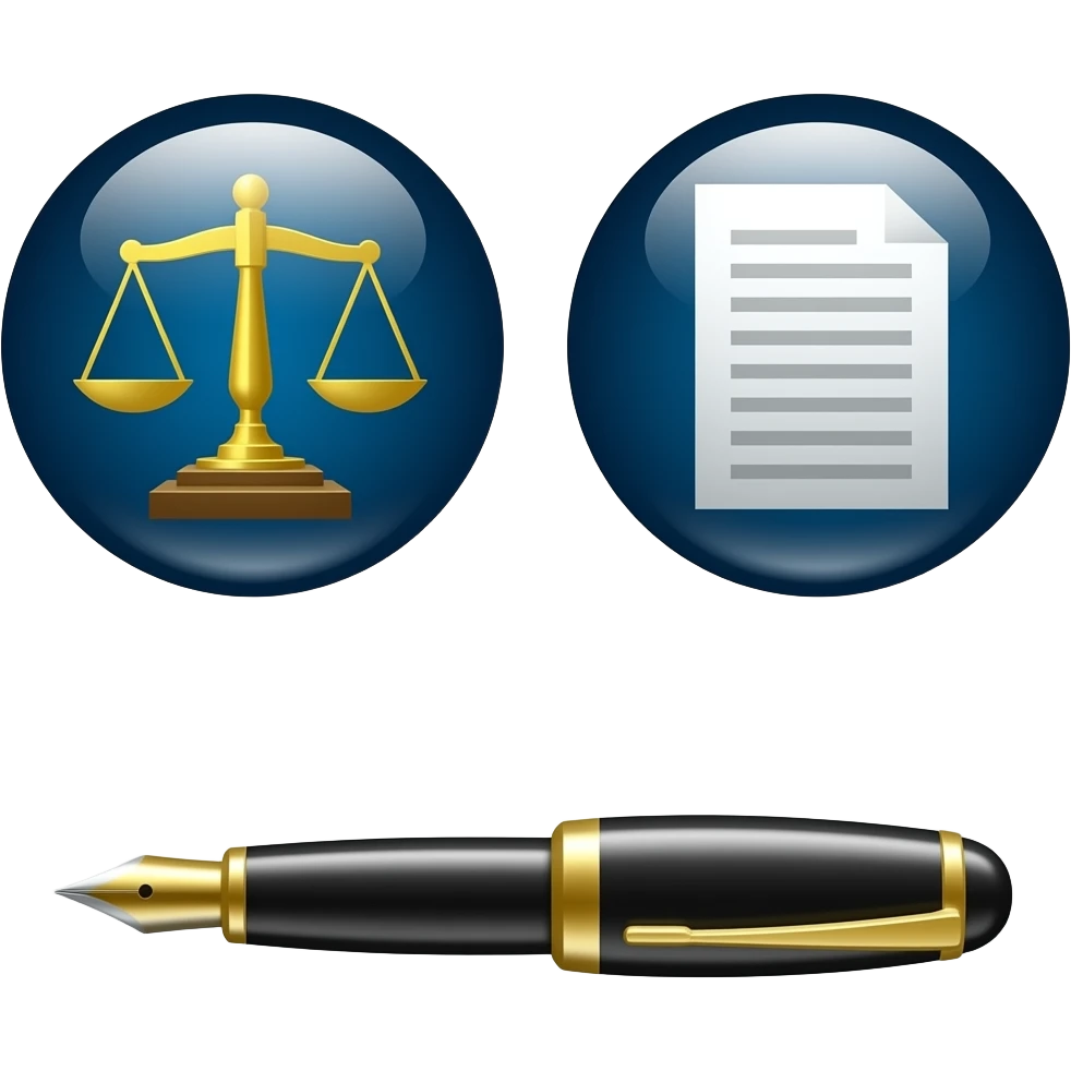 ONLY 3 spheres with symbols one with a justice balance other with paper and other with a presidential pen emoji