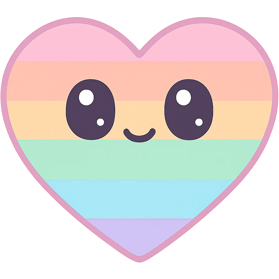 rainbow pride heart, kawaii style, no text, pastel color palette emoji