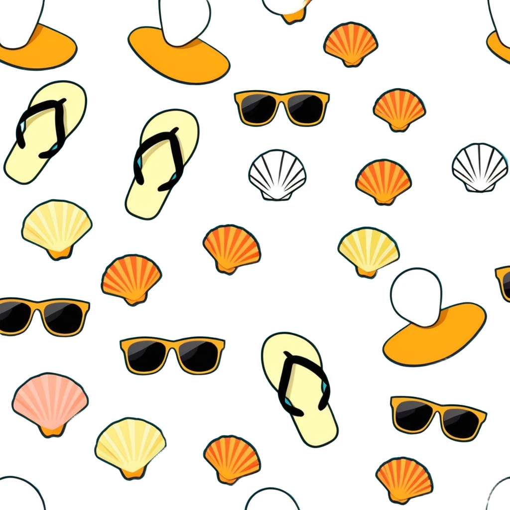 Sunglasses flip flops seashells emoji