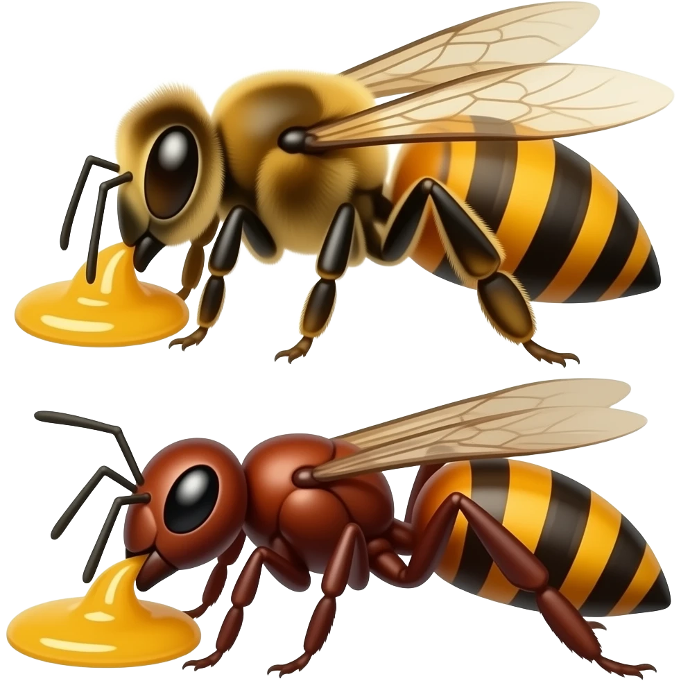 Male bee and male wasp and male Ant eating 12 honey emoji