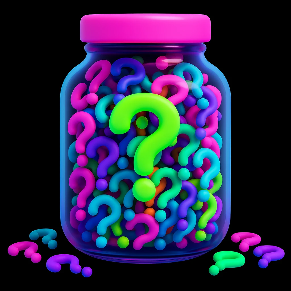 Make the jar shape a different style and make the question marks inside neon colored, keep 3D emoji style emoji